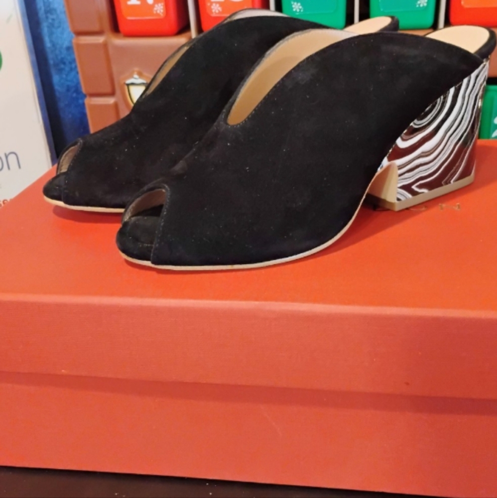 Vintage Sacha London Black Mules with Black And White Heals